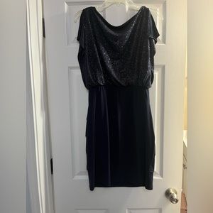 Size 6, navy fitted dress with glittery top